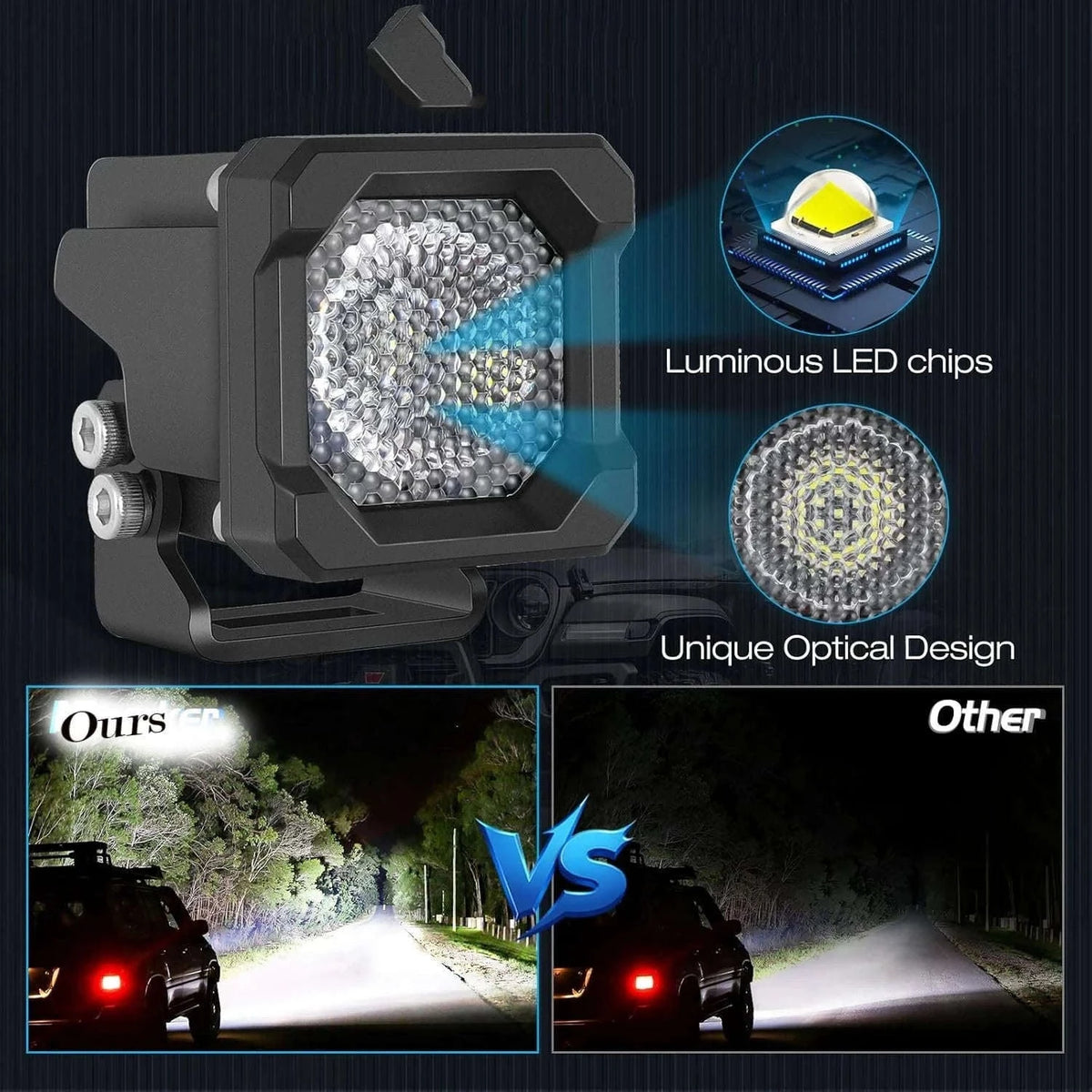 2 Inch LED Pod Lights 50W 12V Waterproof Off-Road Cube Lights-Amber Driving - 1 PC