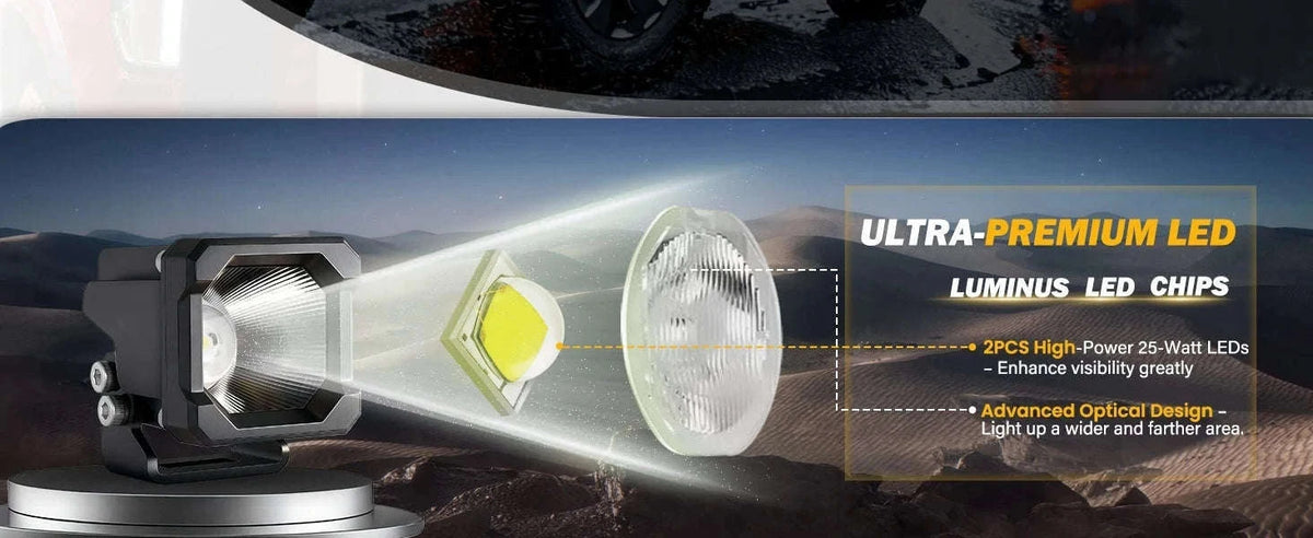 2 Inch LED Pod Lights 50W 12V Waterproof Off-Road Cube Lights-Amber Driving - 1 PC