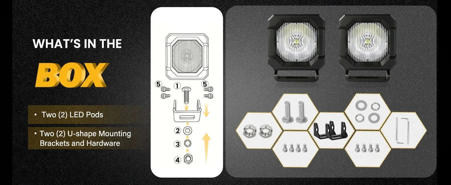 2 Inch LED Pod Lights 50W 12V Waterproof Off-Road Cube Lights-Amber Driving - 1 PC