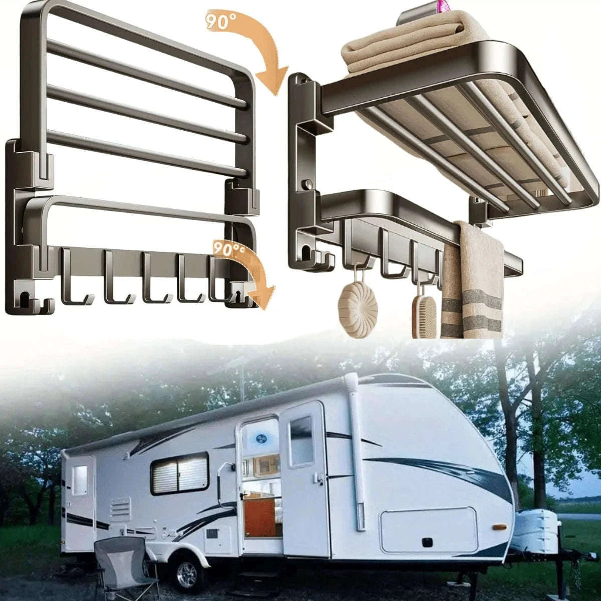 2-Layer Foldable Wall-Mounted Towel Rack-Gray 40cm