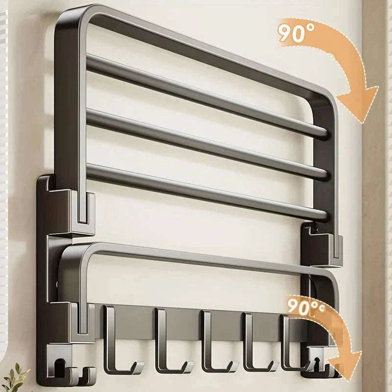 2-Layer Foldable Wall-Mounted Towel Rack-Gray 40cm