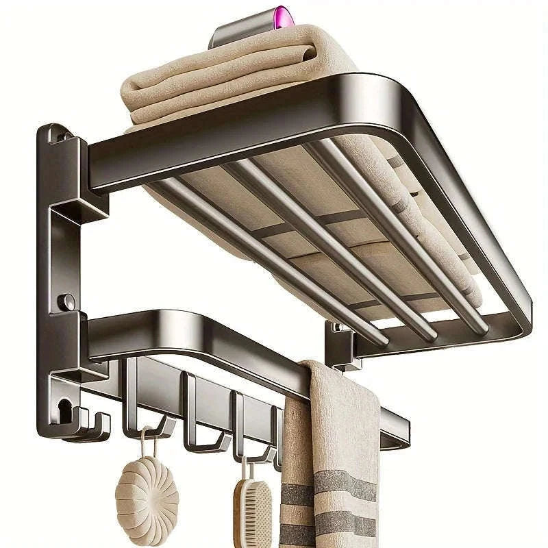 2-Layer Foldable Wall-Mounted Towel Rack-Gray 40cm