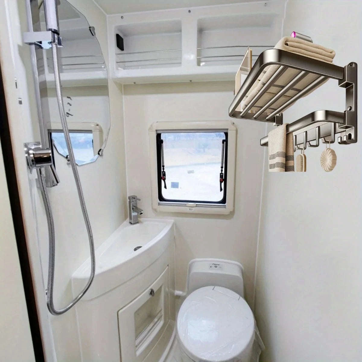 2-Layer Foldable Wall-Mounted Towel Rack-Gray 40cm