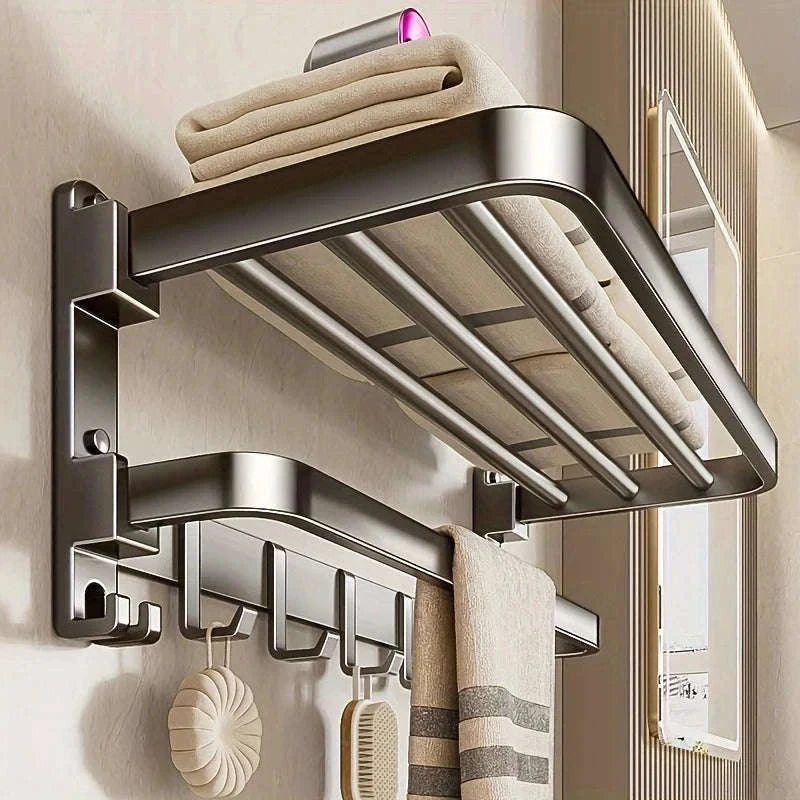 2-Layer Foldable Wall-Mounted Towel Rack-Gray 40cm