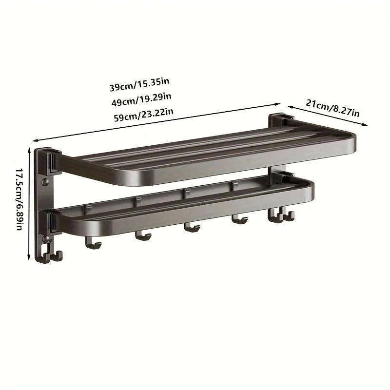 2-Layer Foldable Wall-Mounted Towel Rack-Gray 40cm