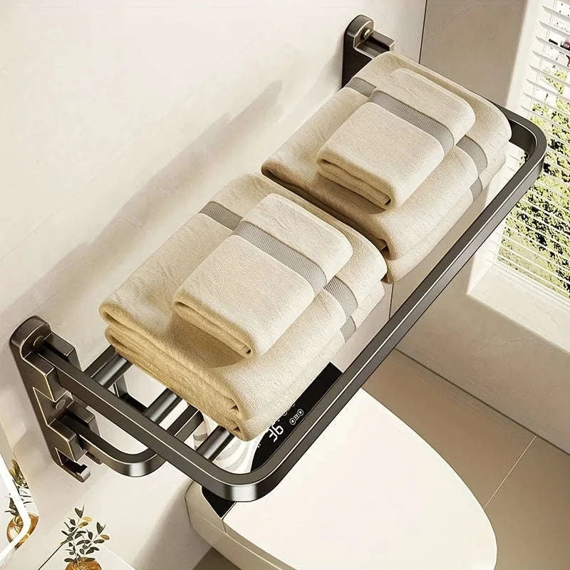 2-Layer Foldable Wall-Mounted Towel Rack-Gray 40cm