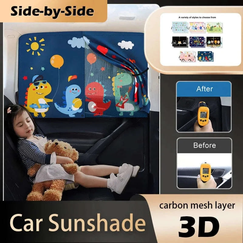 2-Layer Telescopic Car Window Shade with Magnetic Mosquito Net-h back seat