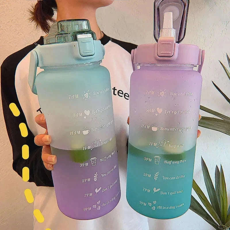 2 Liter Sports Water Bottle with Leak-Proof Straw Lid-pink blue / 2.0L