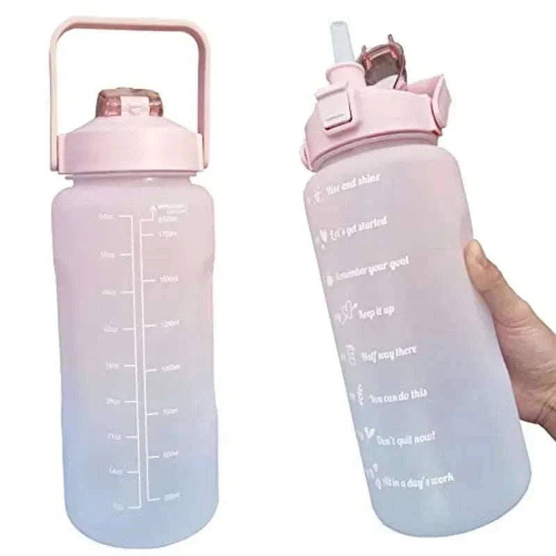 2 Liter Sports Water Bottle with Leak-Proof Straw Lid-pink blue / 2.0L