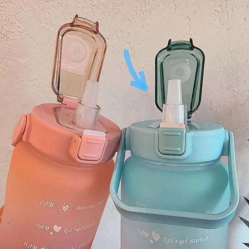 2 Liter Sports Water Bottle with Leak-Proof Straw Lid-pink blue / 2.0L