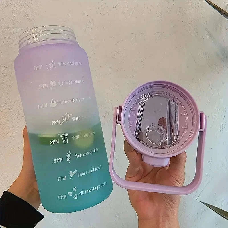 2 Liter Sports Water Bottle with Leak-Proof Straw Lid-pink blue / 2.0L
