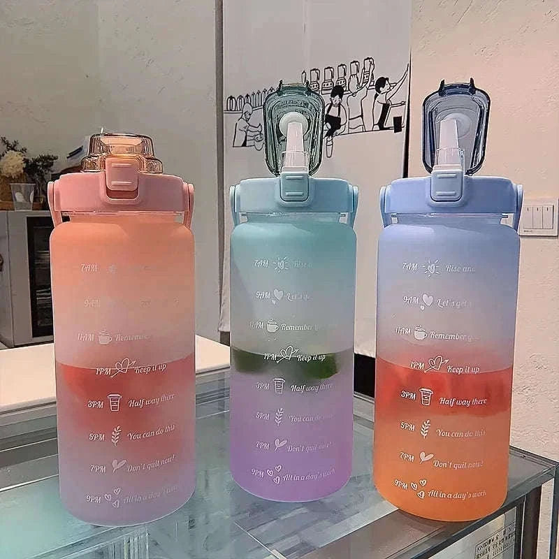 2 Liter Sports Water Bottle with Leak-Proof Straw Lid-pink blue / 2.0L