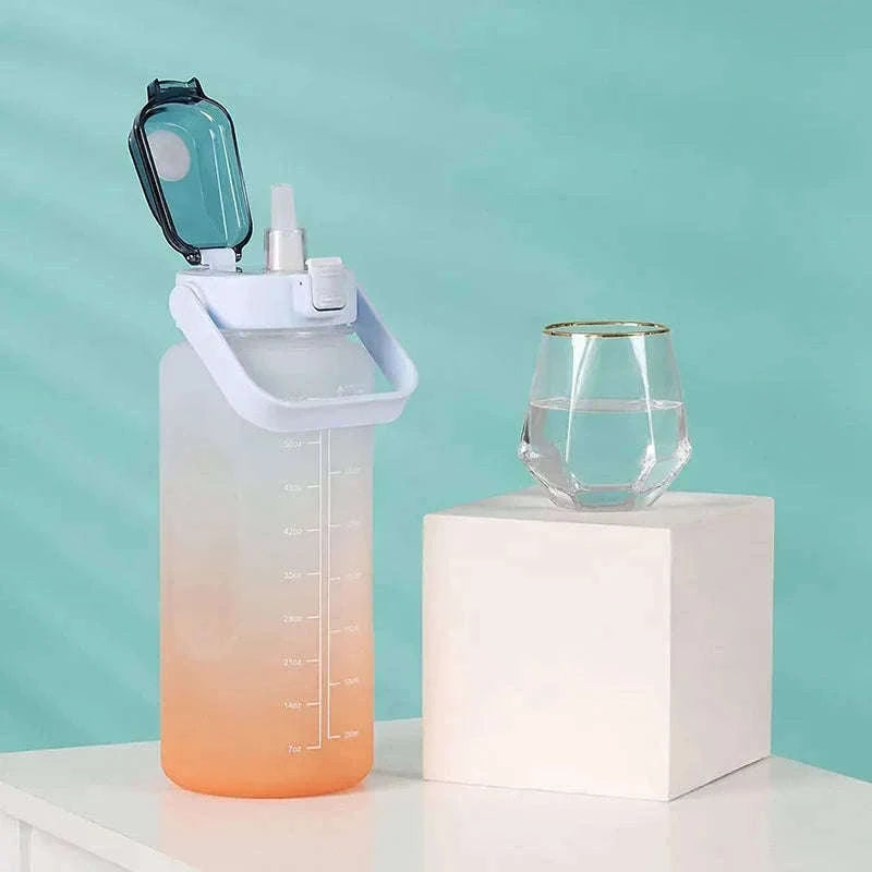2 Liter Sports Water Bottle with Leak-Proof Straw Lid-pink blue / 2.0L