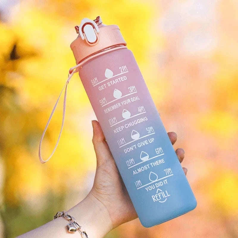 2 Liter Sports Water Bottle with Leak-Proof Straw Lid-pink blue / 2.0L