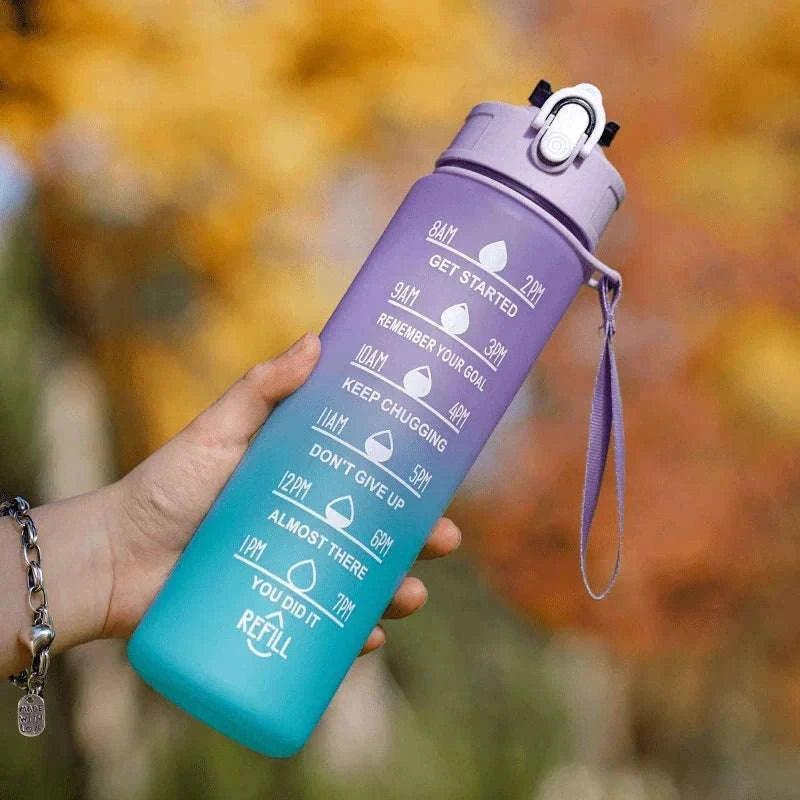 2 Liter Sports Water Bottle with Leak-Proof Straw Lid-pink blue / 2.0L
