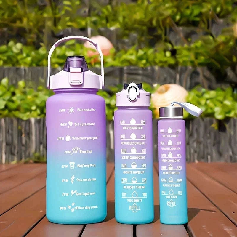 2 Liter Sports Water Bottle with Leak-Proof Straw Lid-pink blue / 2.0L