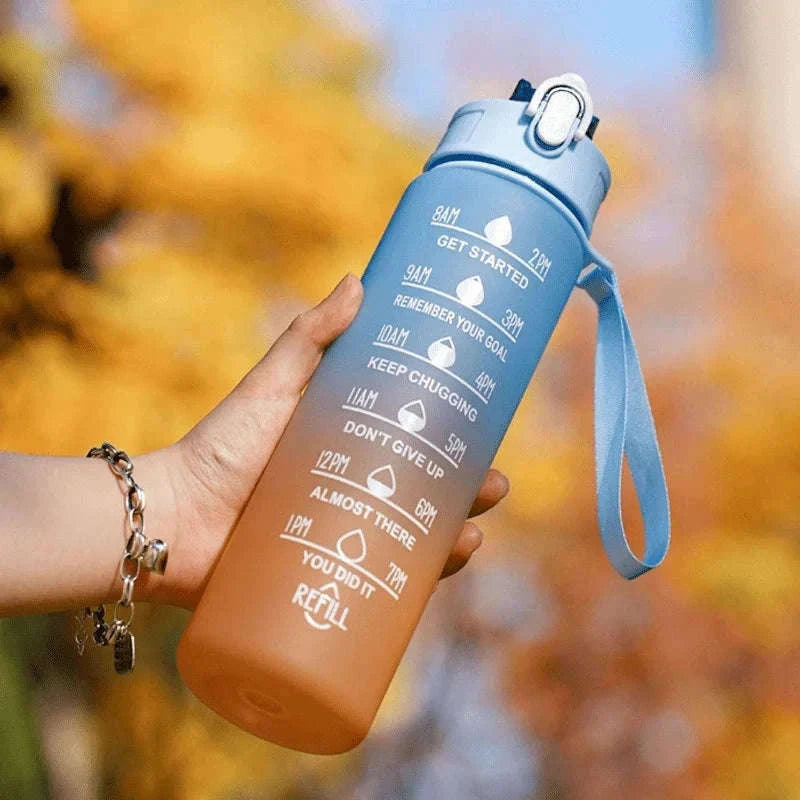 2 Liter Sports Water Bottle with Leak-Proof Straw Lid-pink blue / 2.0L