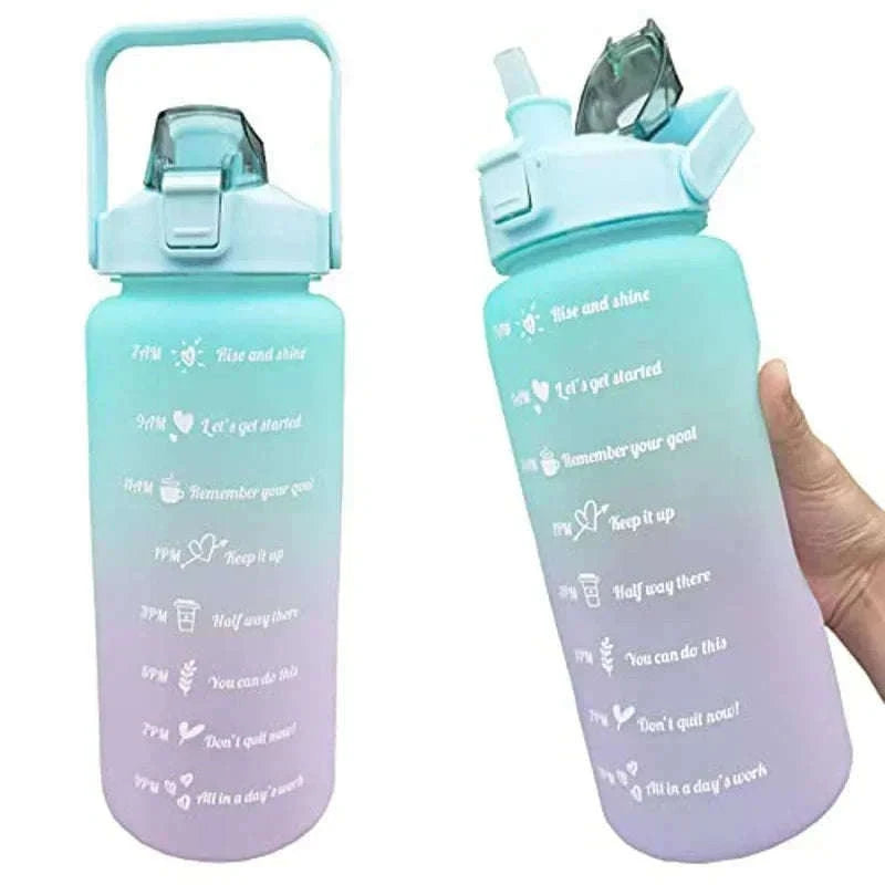 2 Liter Sports Water Bottle with Leak-Proof Straw Lid-pink blue / 2.0L