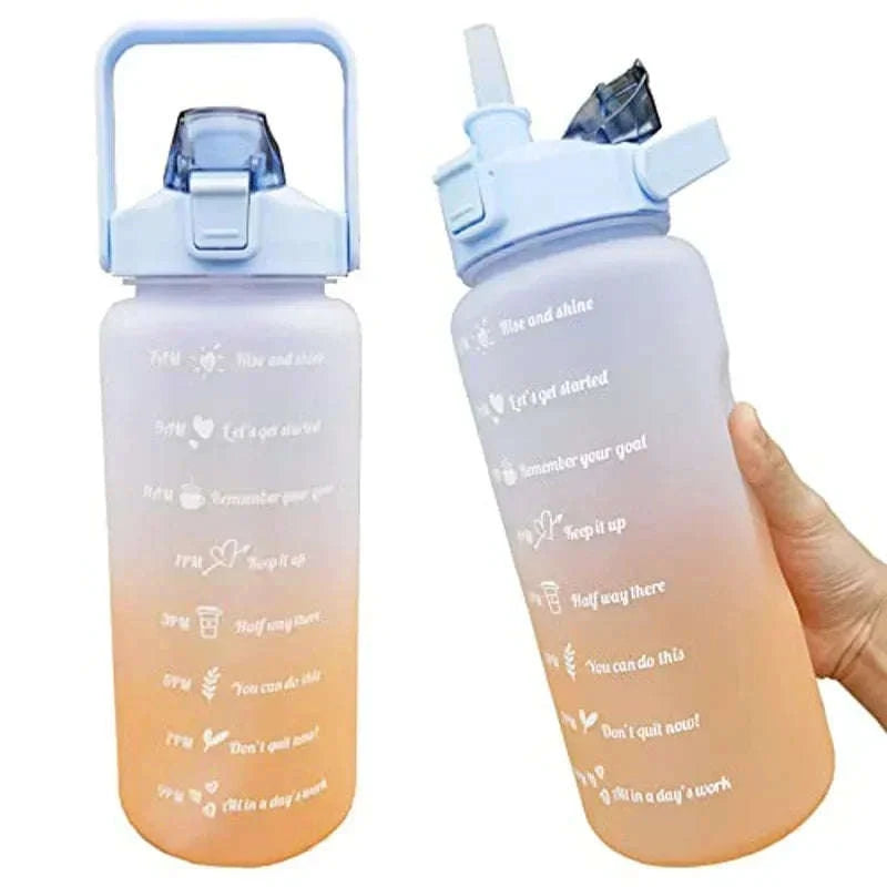 2 Liter Sports Water Bottle with Leak‑Proof Straw Lid-pink blue-3pcs / 2.0L