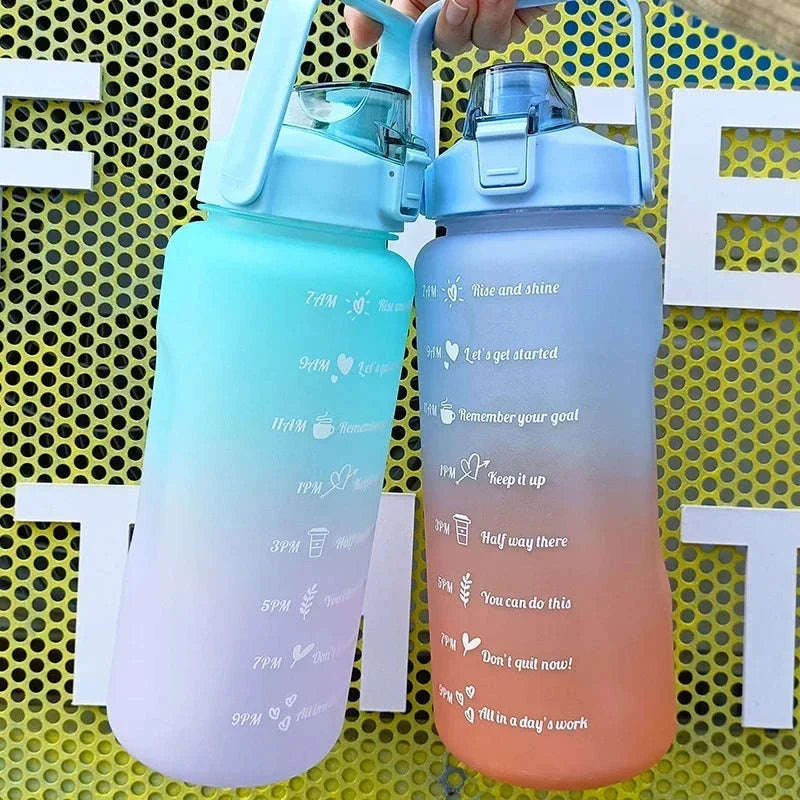2 Liter Sports Water Bottle with Leak‑Proof Straw Lid-pink blue-3pcs / 2.0L