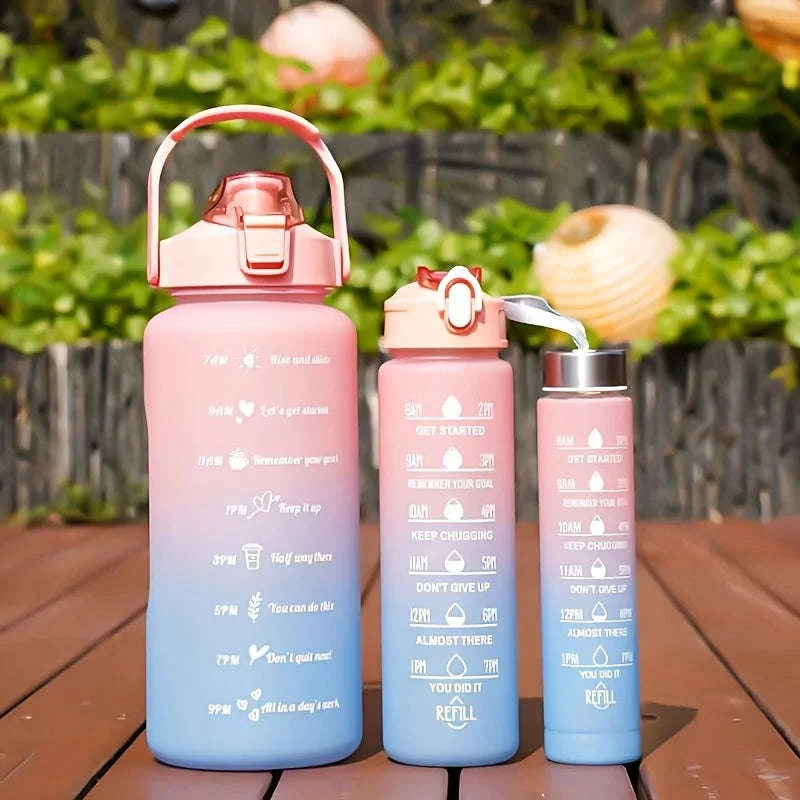 2 Liter Sports Water Bottle with Leak‑Proof Straw Lid-pink blue-3pcs / 2.0L