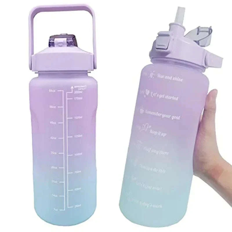 2 Liter Sports Water Bottle with Leak‑Proof Straw Lid-pink blue-3pcs / 2.0L