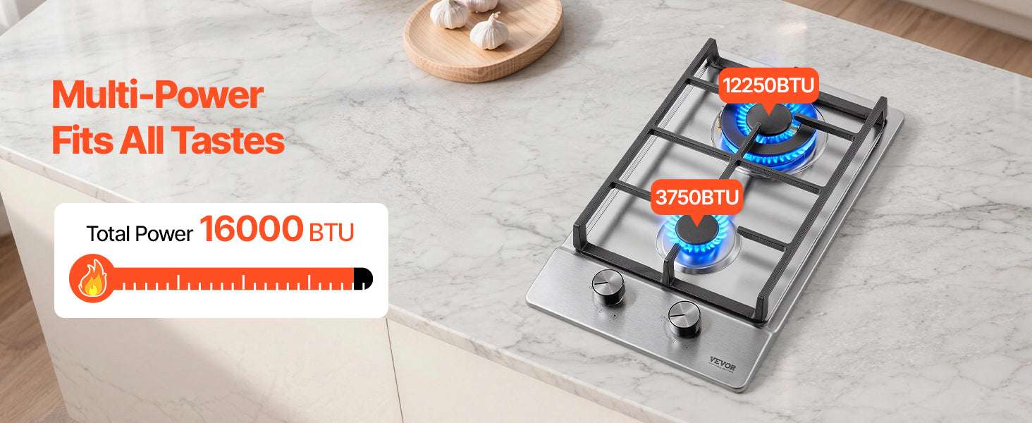 2 or 5 Burner Gas Cooktop with Electric Ignition Stainless Steel-30cm / United States