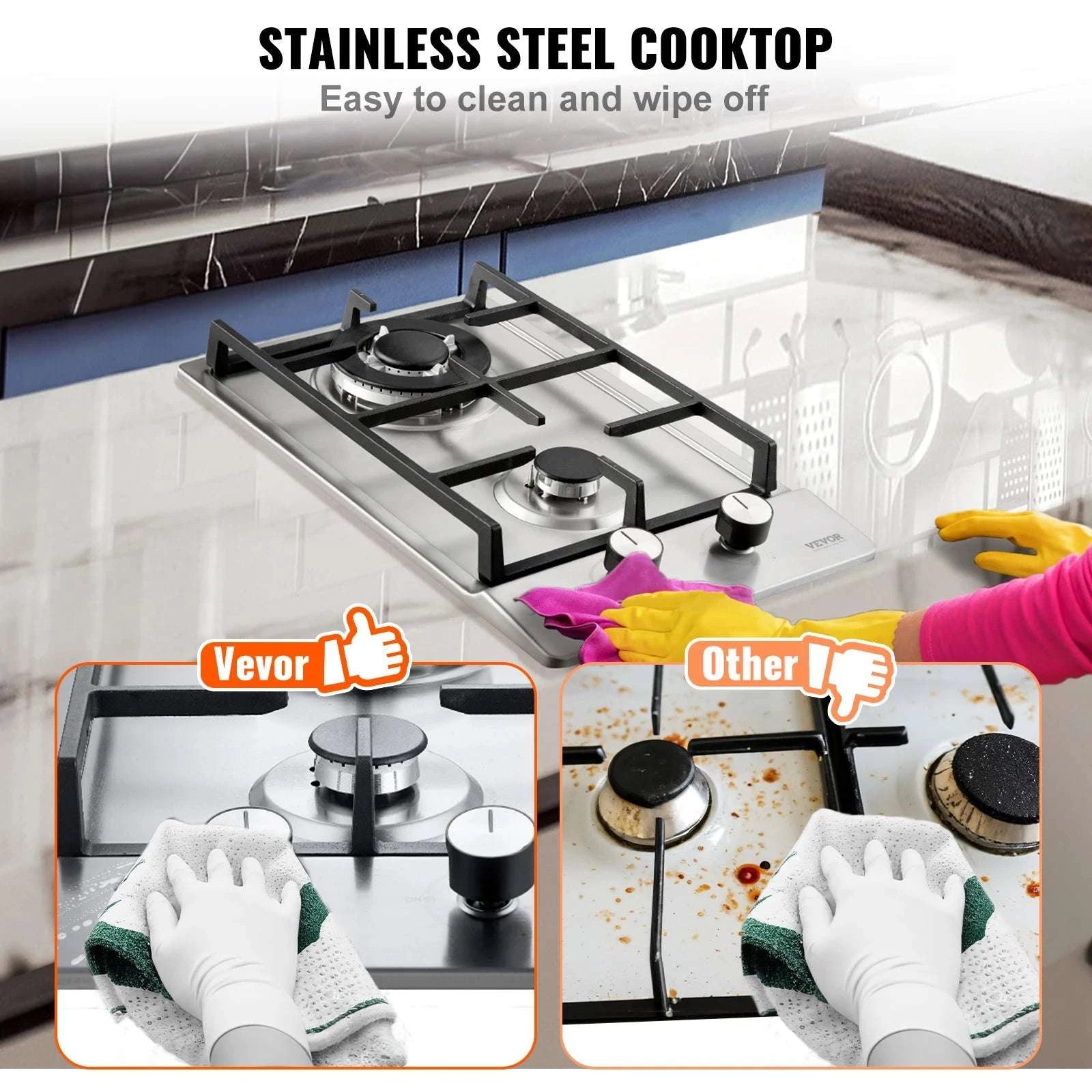 2 or 5 Burner Gas Cooktop with Electric Ignition Stainless Steel-30cm / United States