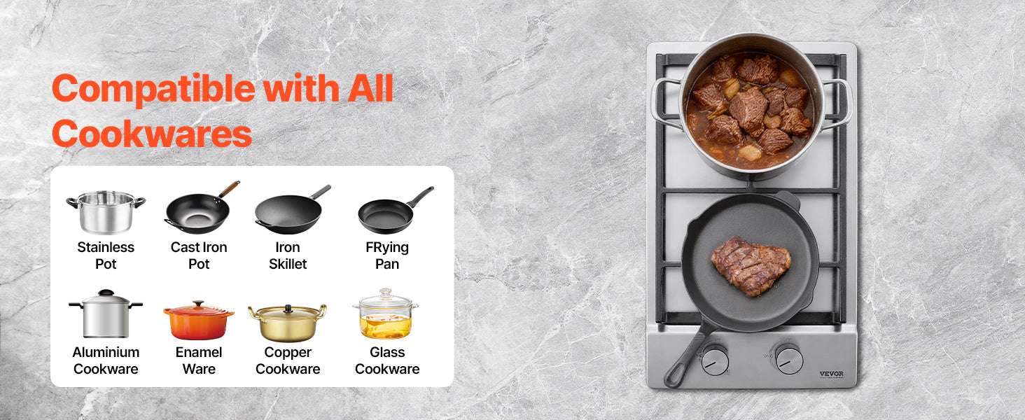 2 or 5 Burner Gas Cooktop with Electric Ignition Stainless Steel-30cm / United States