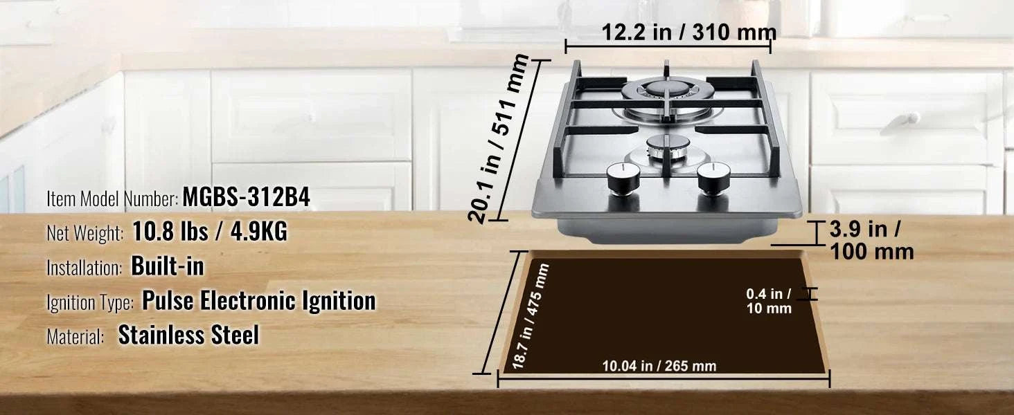 2 or 5 Burner Gas Cooktop with Electric Ignition Stainless Steel-30cm / United States