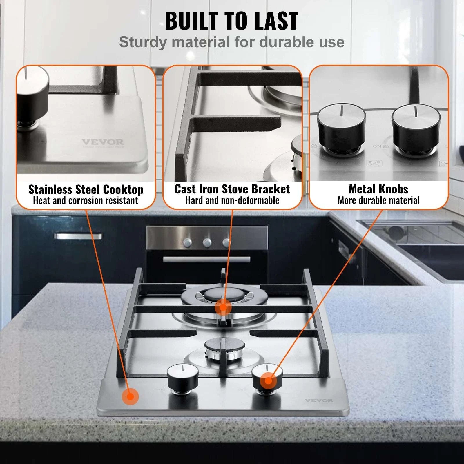 2 or 5 Burner Gas Cooktop with Electric Ignition Stainless Steel-30cm / United States