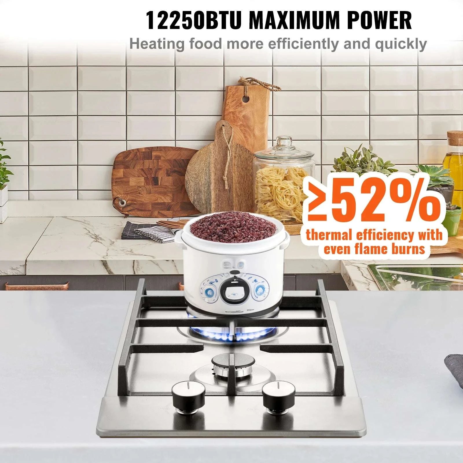 2 or 5 Burner Gas Cooktop with Electric Ignition Stainless Steel-30cm / United States