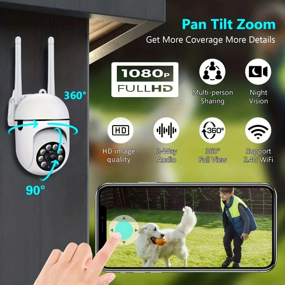 2-Pack 1080P WiFi Security Camera with Color Night Vision, 2-Way Audio, 360° Pan/Tilt/Zoom, Motion Detection-USB / Germany