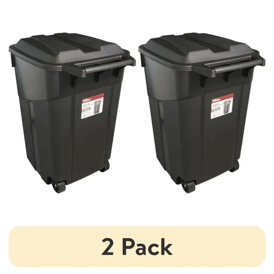 2 Pack 45 Gallon Wheeled Garbage Cans with Attached Lid-United States