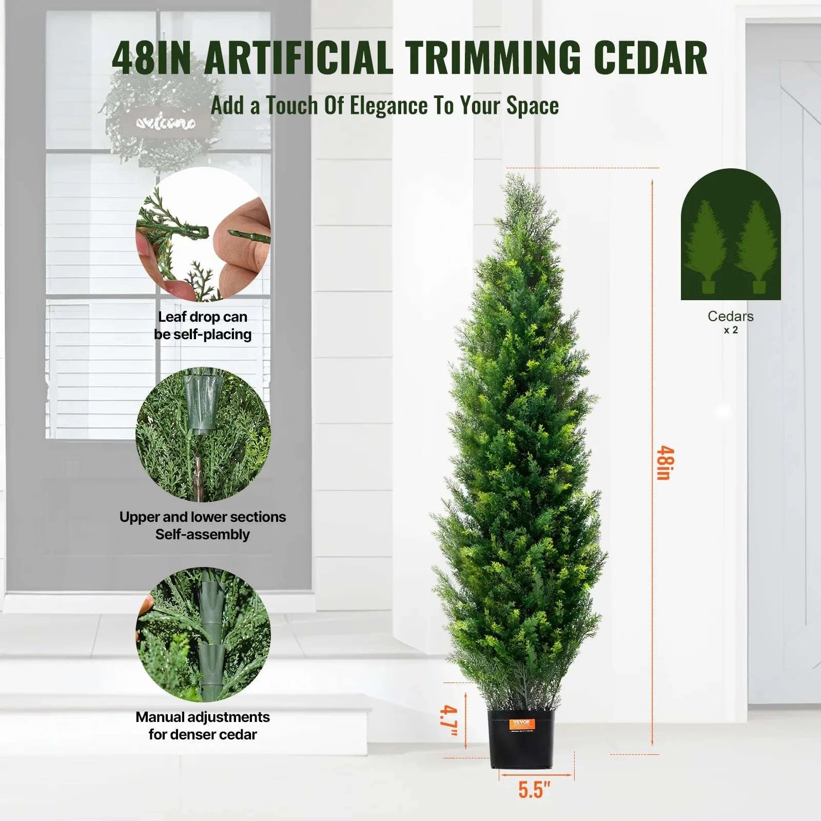2-Pack 48in Artificial Cedar Topiary Trees for Indoor & Outdoor Decor-United States / 3