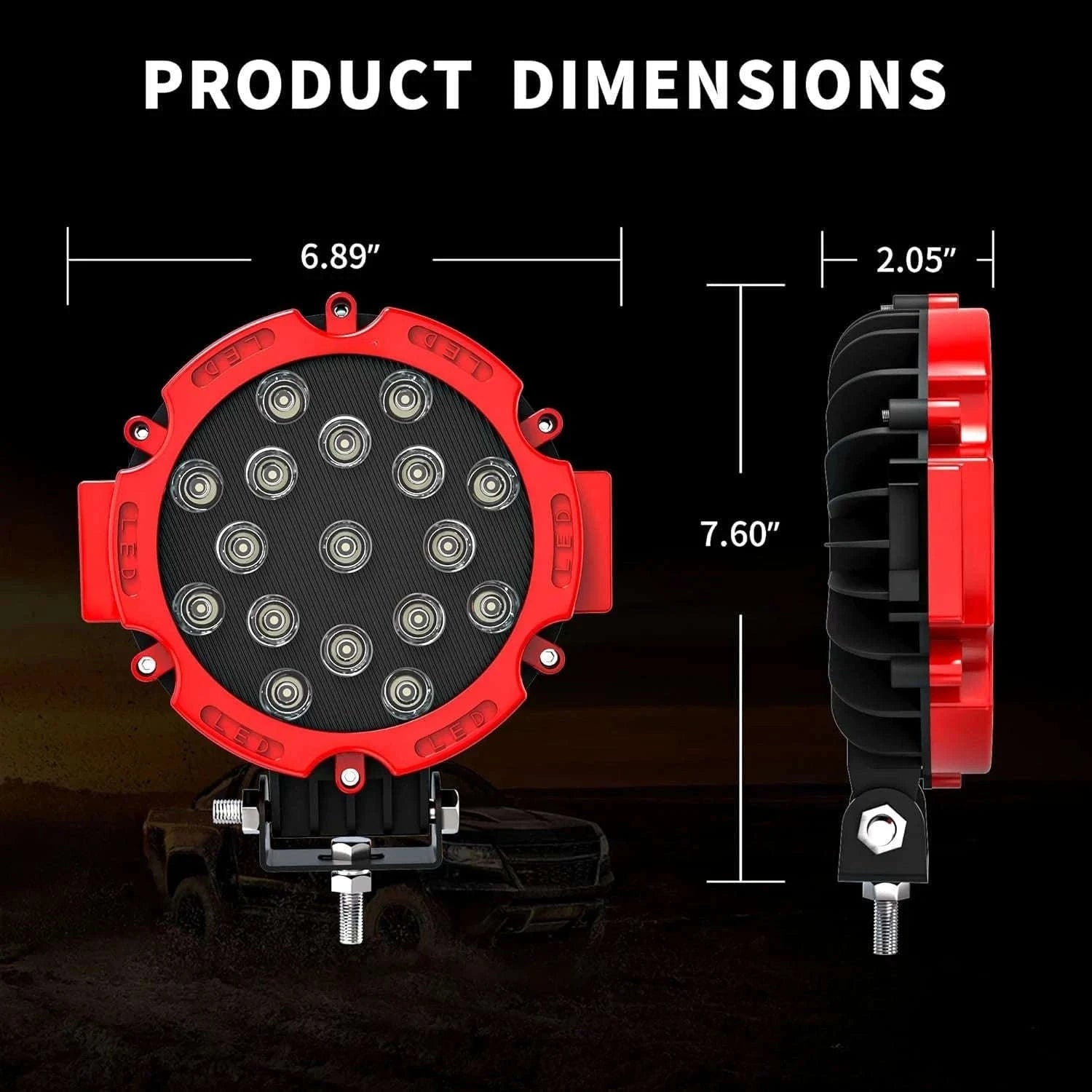 2-Pack 7 Inch 51W LED Work Light Bar for 12V 24V Vehicles-Black / China Mainland