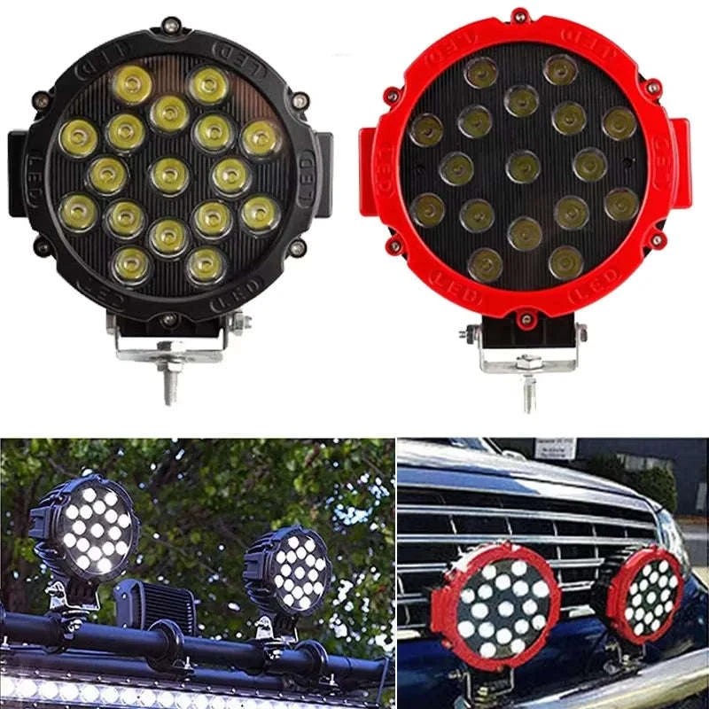 2-Pack 7 Inch 51W LED Work Light Bar for 12V 24V Vehicles-Black / China Mainland