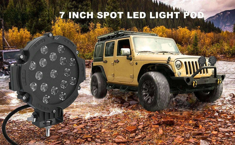 2-Pack 7 Inch 51W LED Work Light Bar for 12V 24V Vehicles-Black / China Mainland