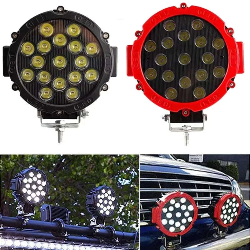 2-Pack 7 Inch 51W LED Work Light Bar for 12V 24V Vehicles-Black / China Mainland