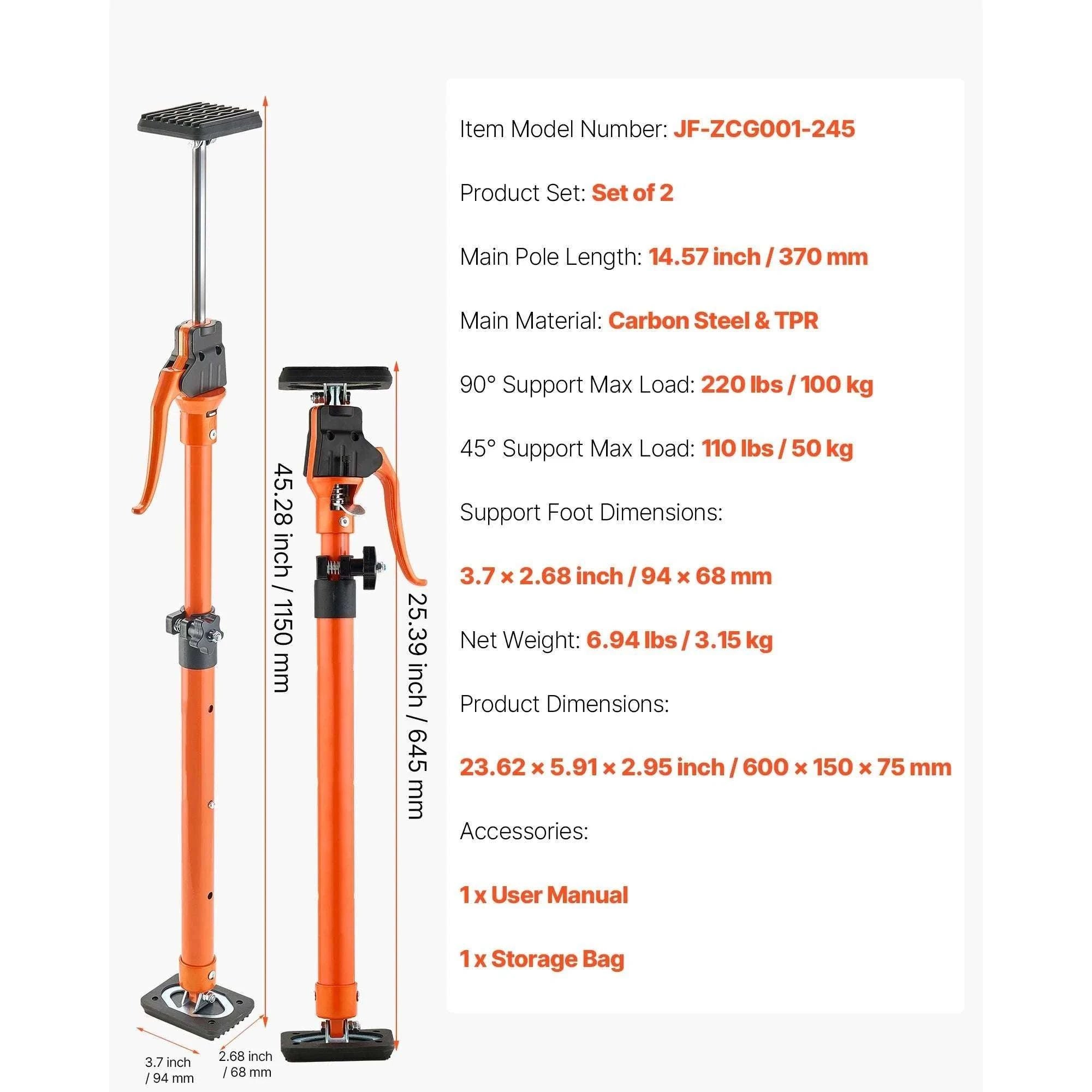 2-Pack Adjustable Support Poles 220 lbs Telescopic Cabinet Jack-15.7-23.62inch / United States