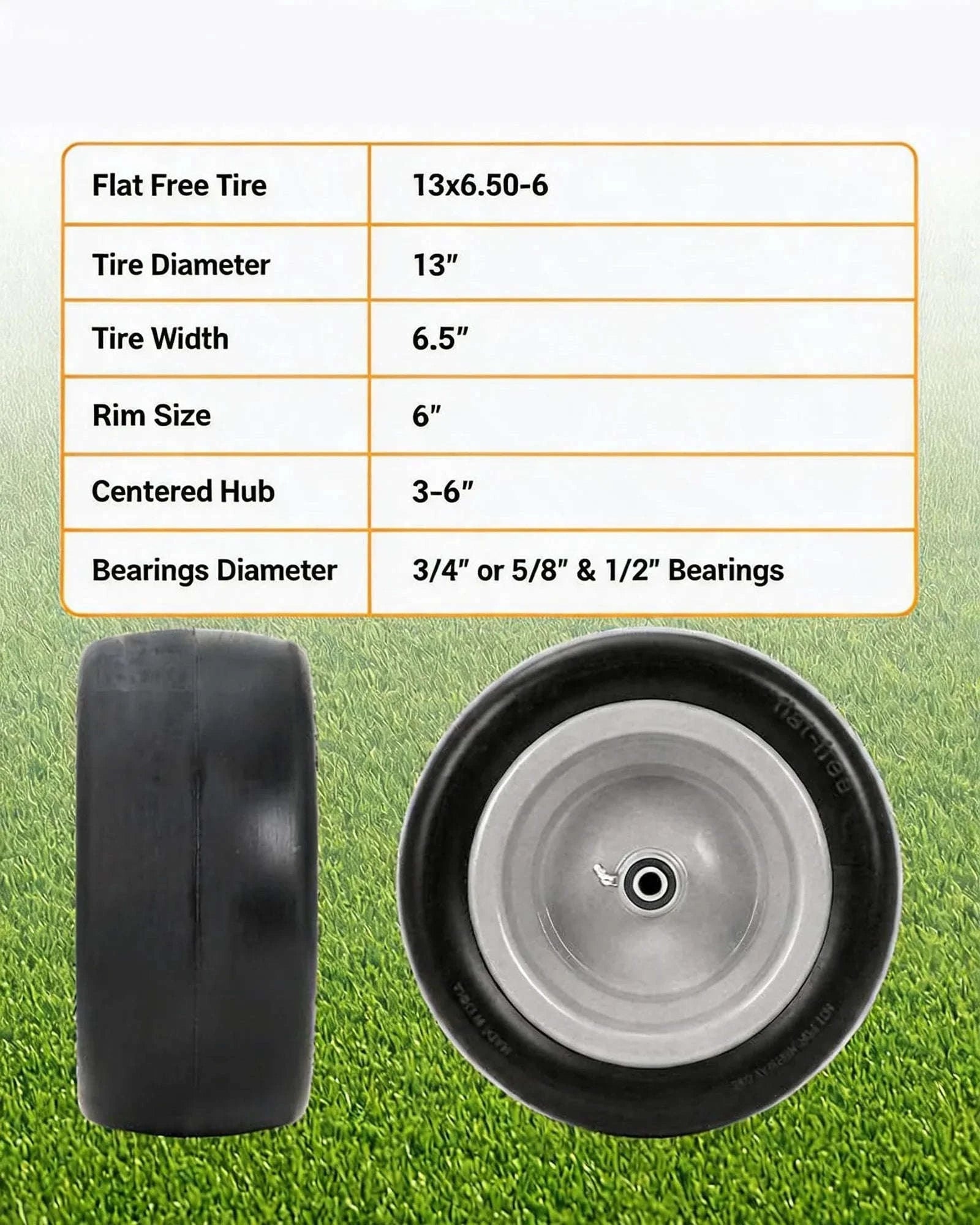 2 Pack Flat Free Zero Turn Mower Front Tires with Bearings-11x4.00-5 / United States