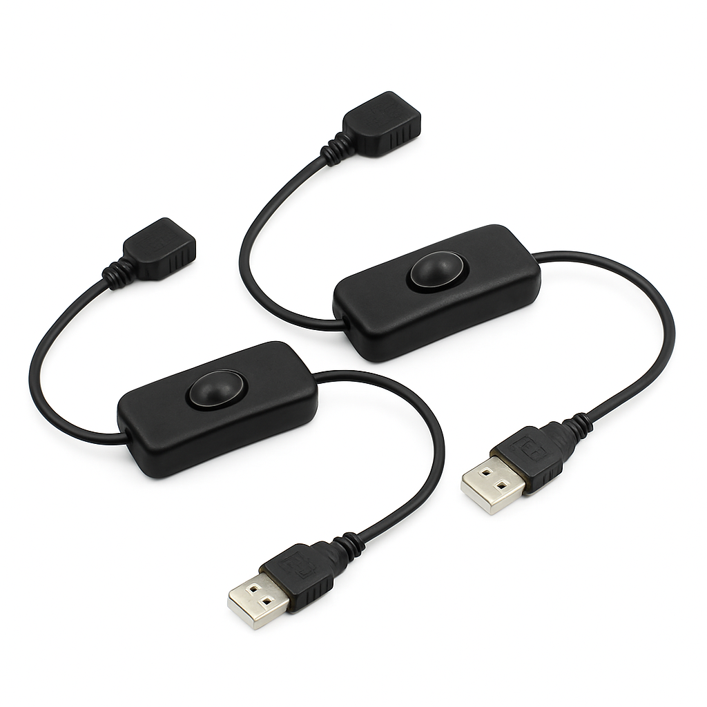 2-pack USB-förlängningskabel med inbyggd på/av-strömbrytare