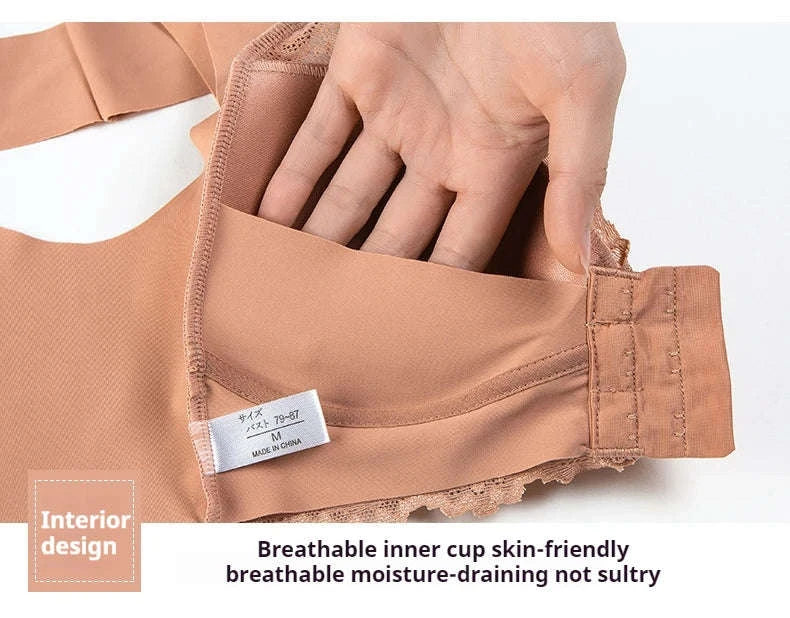 2 Pcs Women’s Front Close Wire-Free Lace Bra-Black And Red / M