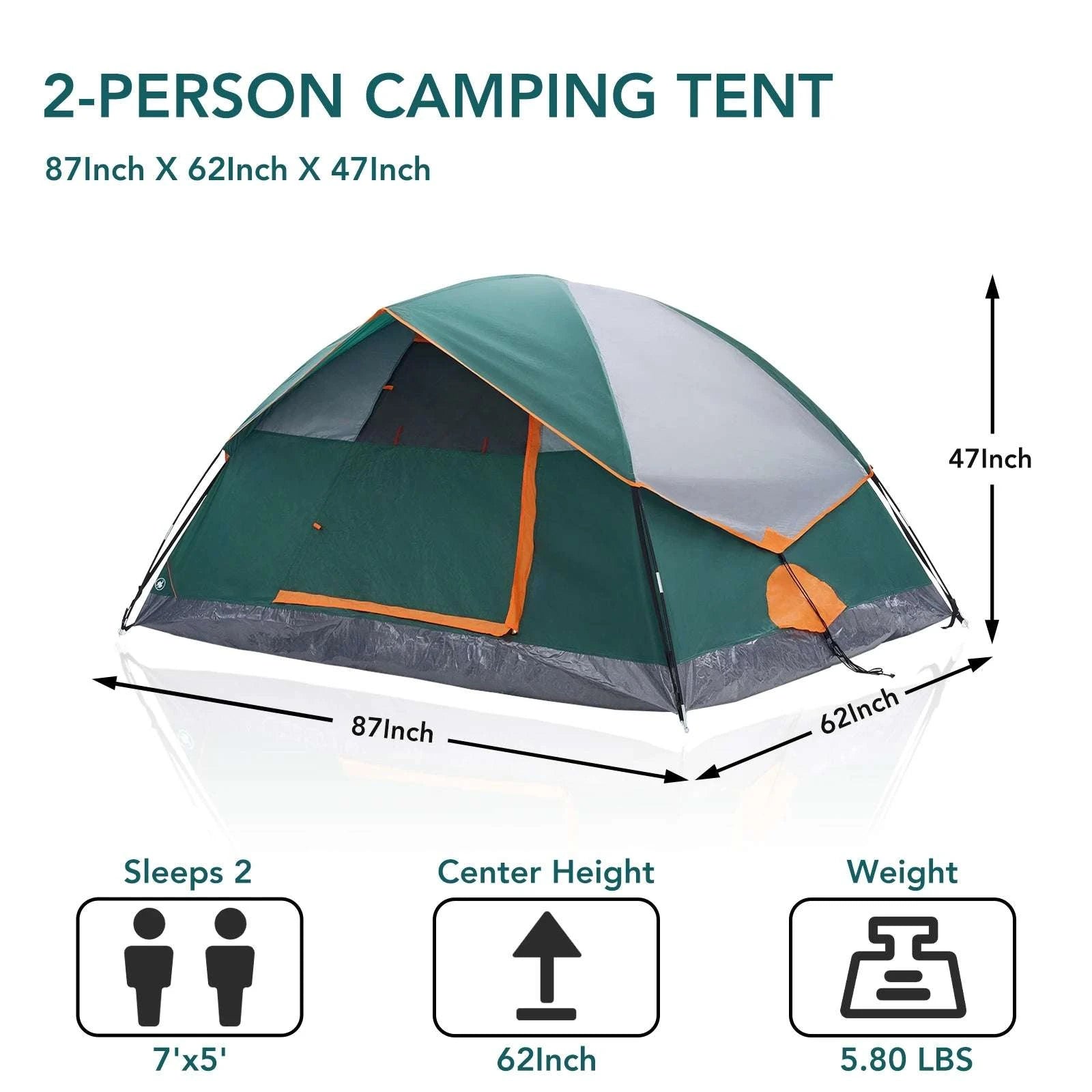 2 Person Camping Tent Waterproof Windproof Easy Setup Cabin Tent-Blue / United States