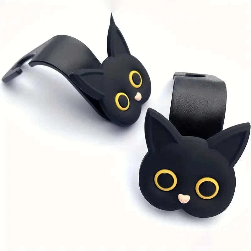 2-Piece Adorable 3D Cartoon Cat Car Seat Hooks-Black 2pcs