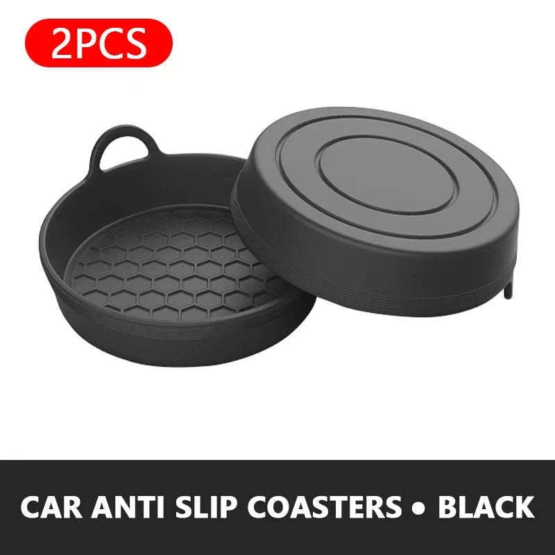 2-Piece Anti-Slip Car Coaster Silicone Drink Holder Pads-Black 2pcs