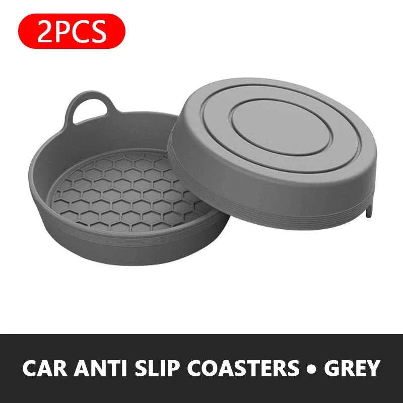 2-Piece Anti-Slip Car Coaster Silicone Drink Holder Pads-Black 2pcs