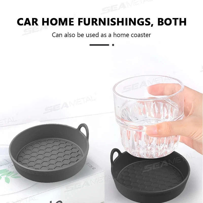 2-Piece Anti-Slip Car Coaster Silicone Drink Holder Pads-Black 2pcs
