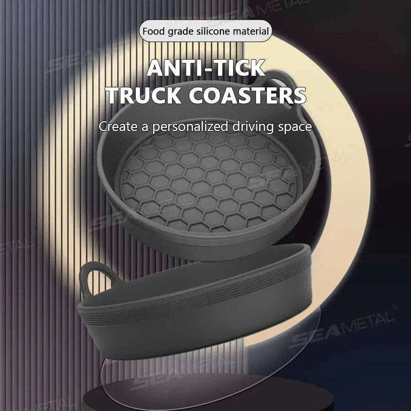 2-Piece Anti-Slip Car Coaster Silicone Drink Holder Pads-Black 2pcs