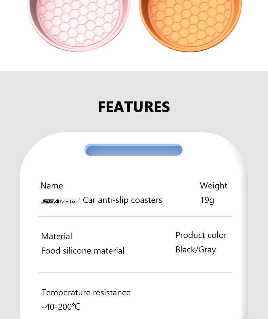 2-Piece Anti-Slip Car Coaster Silicone Drink Holder Pads-Black 2pcs